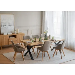 Alison tuoli lakattu tammijalka / tumma beige kangas